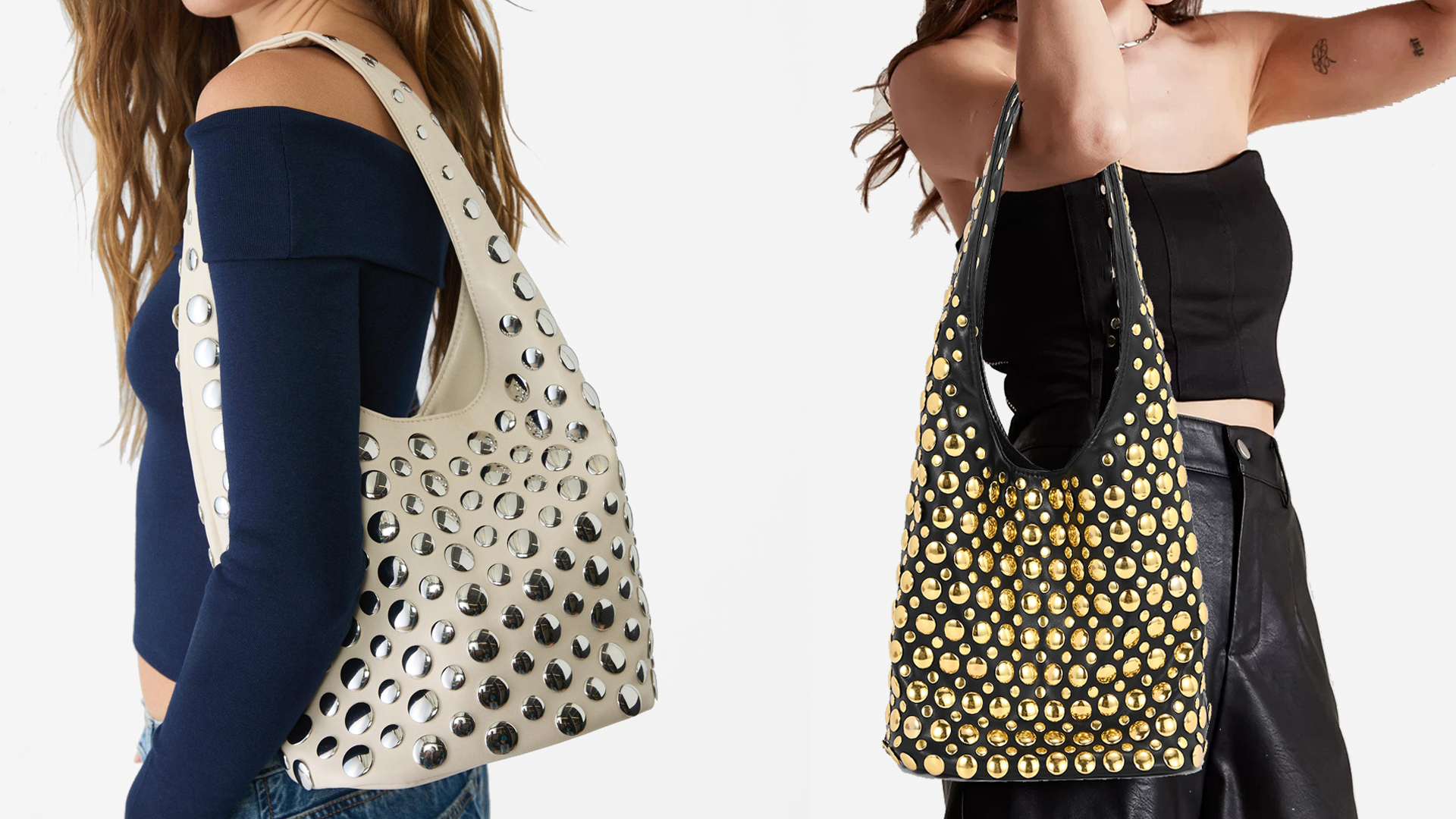 Amazon.com: Ophlid Stylish Studded Hobo Bag Y2K Rivets Bucket